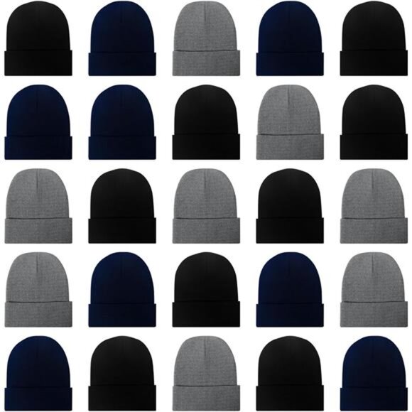 25 Pack Winter Beanie Hats Bulk for Men Women, Wholesale Knit Beanies Cold main image 7